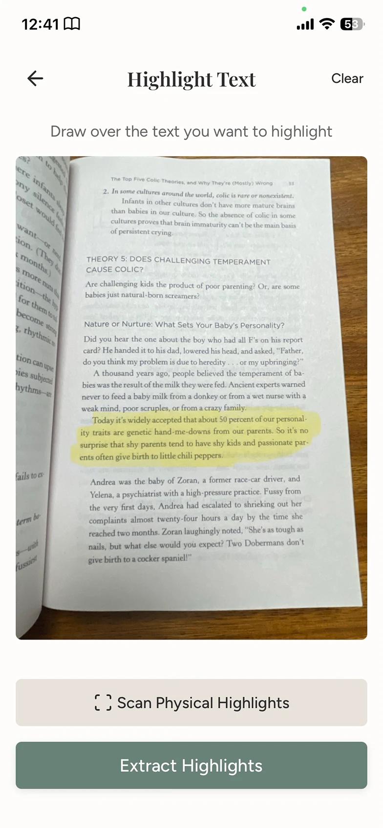 Photographing a highlighted book page