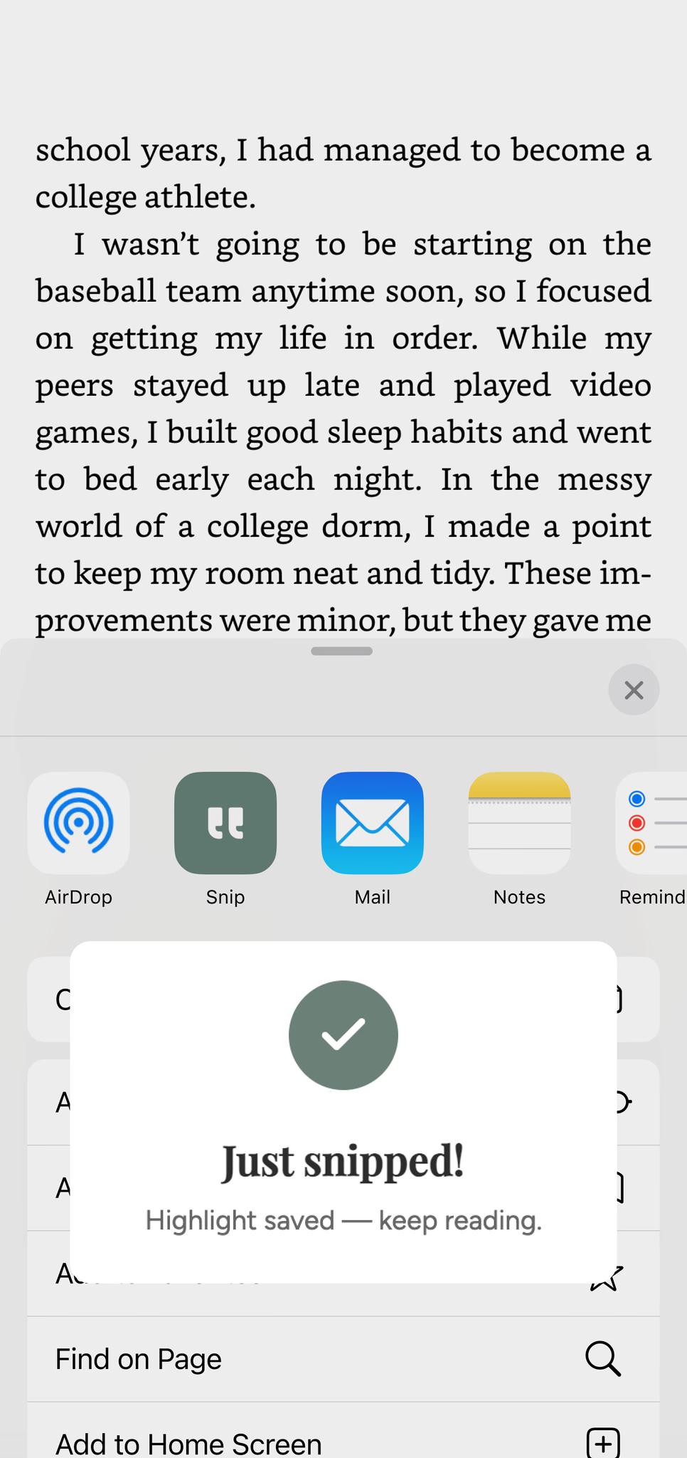 Sharing a passage to Snip — Just snipped!